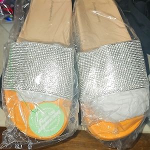 Ombre light orange bling slides size 10